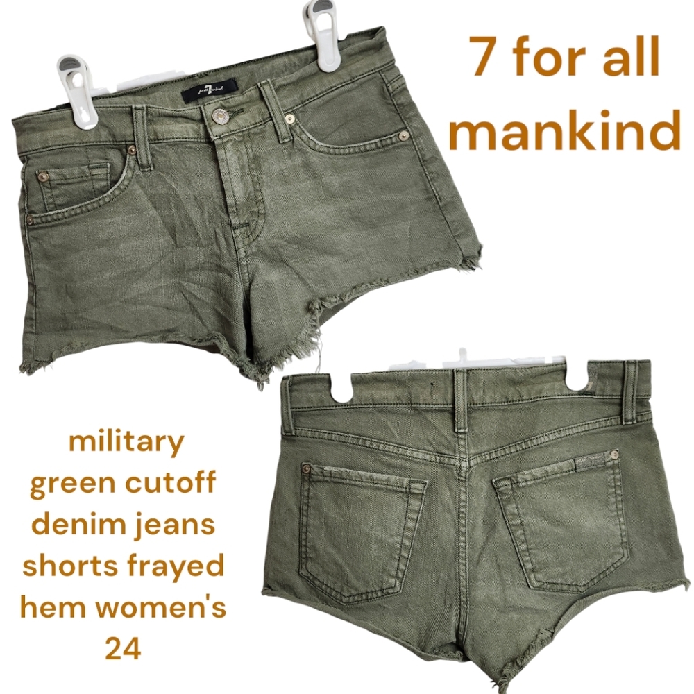 7 For All Mankind Military Green Cutoff Denim Shorts